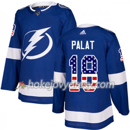 Pánské Hokejový Dres Tampa Bay Lightning Ondrej Palat 18 2017-2018 USA Flag Fashion Modrá Adidas Authentic